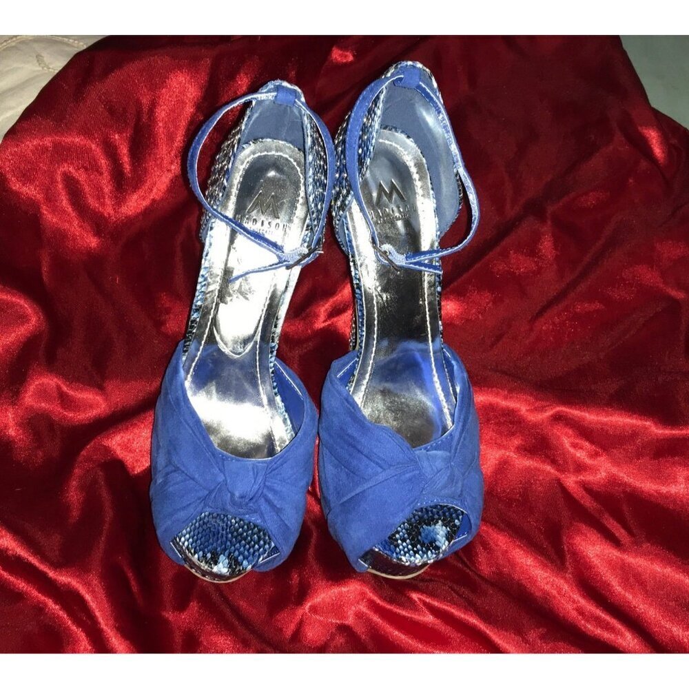 Madison‎ by Shoedazzle blue suede and snakeskin heels
